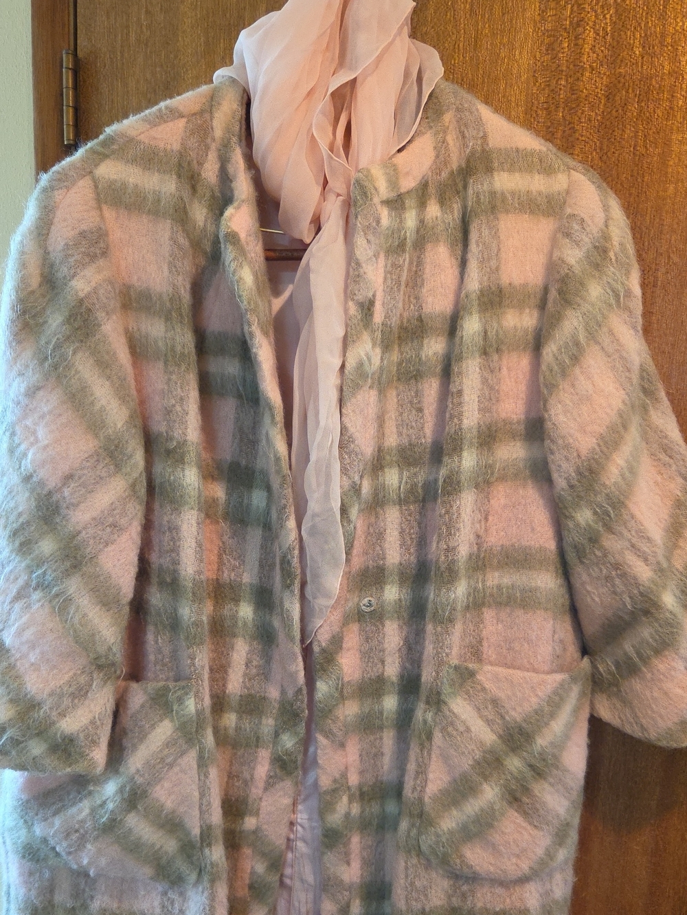 Very Mod 1960s Fuzzy Mohair Full Length Swing Coat and Scarf